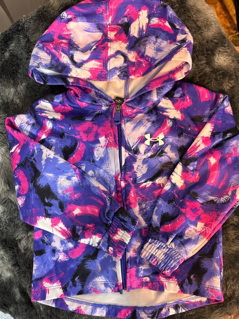 Under Armour Girls Purple Pink Abstract Print Hooded Zip Sweatshirt